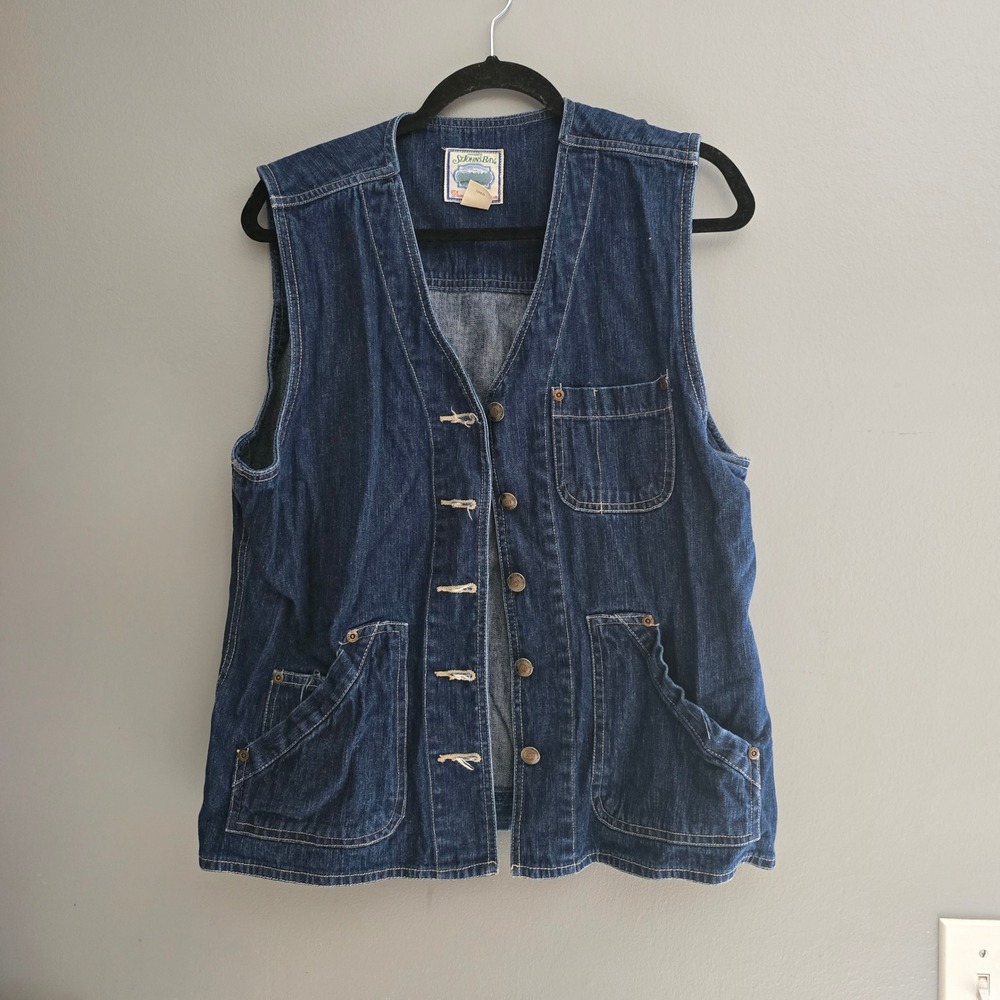 St Johns Bay Denim Collection Vest Large Dark Wash Cotton Preppy Western Y2K VTG